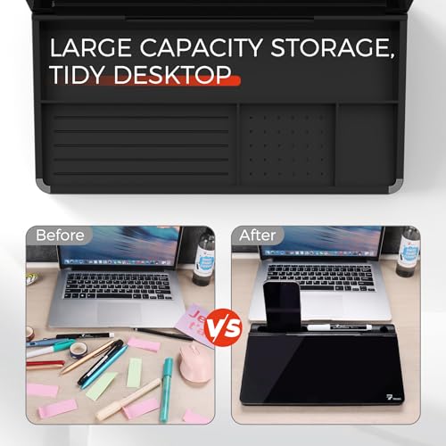 TOWON Compact Glass Desktop Whiteboard with Storage 12x7 in, Black - color: Black