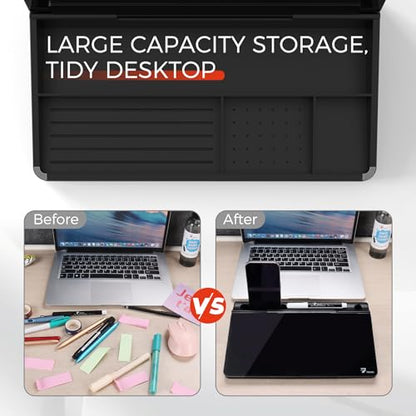 TOWON Compact Glass Desktop Whiteboard with Storage 12x7 in, Black - color: Black