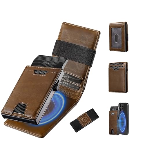 iwantit 3 in 1 MagSafe Wallet Men: Slim Bifold Money Clip + Smart Pop up Card Holder - Cash Strap, Men’s Minimalist Magnetic Wallet, ID Window, Premium Leather (Vegetable-tanned Khaki) - color: Vegetable-tanned Khaki