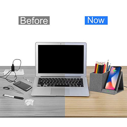 COSOOS Fast Wireless Charger with Desk Organizer, Desk Phone Charger Compatible with 12/12 Pro/12 Pro Max/12 Mini/SE /11/11 Pro Max/XS, Galaxy S20/S20+/S10/Note 10/Note 9/(No AC Adapter) - color: Grey