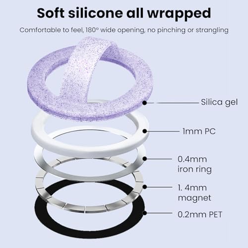 Magnetic Silicone Phone Grip Ring Holder Compatible with MagSafe Phone Case - color: Starlight Purple