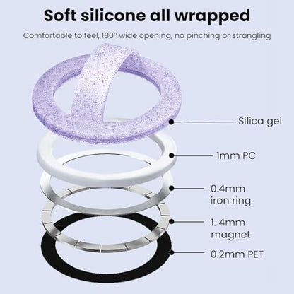 Magnetic Silicone Phone Grip Ring Holder Compatible with MagSafe Phone Case - color: Starlight Purple