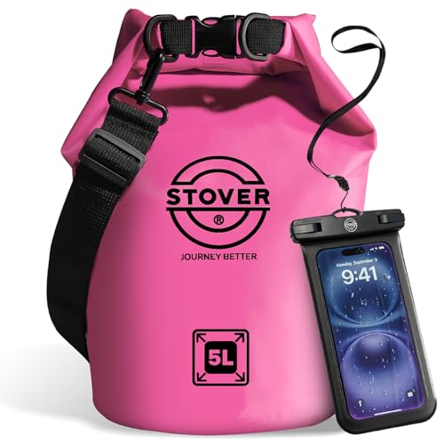 STOVER 5/10/25/30/40L Waterproof Dry Bag, Small Lightweight Roll Top Dry Bag Backpack w/Waterproof Phone Case, Kayaking, Travel, Hiking, Fishing, Tubing, Camping, the Beach, Men/Women (Pink) - color: 5/10l Pink, size: 5L