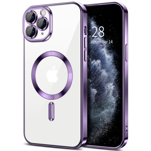 Hython Magnetic Clear for iPhone 11 Pro Case with Camera Lens Protector [Compatible with MagSafe] Luxury Plating Edge Slim Soft TPU Cover Protective Phone Case for iPhone 11 Pro 5.8", Deep Purple - color: Deep Purple, size: Iphone 11 Pro - 5.8 Inch