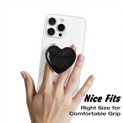 Svanove Heart Adhesive Phone Grip Holder, Cute Collapsible Glass Stick Phone Grip Stand Expanding Kickstand for iPhone Samsung Phones Accessories, 3D Crystal Pretty Glitter Love Sticky Grips, Black - color: Blcak, style: Adhesive
