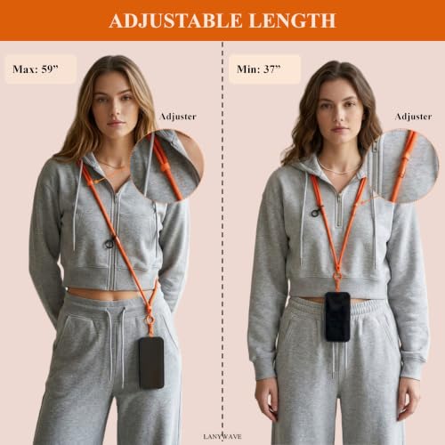 4-in-1 Phone Lanyard, Crossbody, Neck, Wrist & Finger Strap - color: Orange