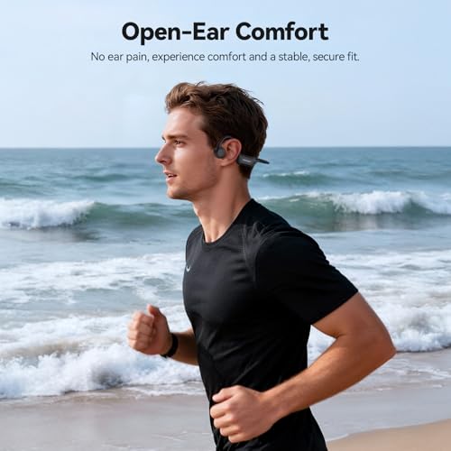 TECKNET Bone Conduction Headphones, Bluetooth V6.0 Open Ear Headphones, Wireless Headphones 10H Playtime & IPX5 Waterproof, Comfortable Fit Built-in Mic, Sport Headphone for Running & Workout -Black