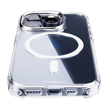 REBEL Clear Case for iPhone 15 Pro [Crystal Series Gen-5] Strong MagSafe Compatible, Anti-Scratch, Non-Yellowing, Protective Shockproof Bumpers, Metal Lens & Buttons, 6.1 Inch Phone 2023 (Clear) - color: Crystal Clear, size: iPhone 15 Pro