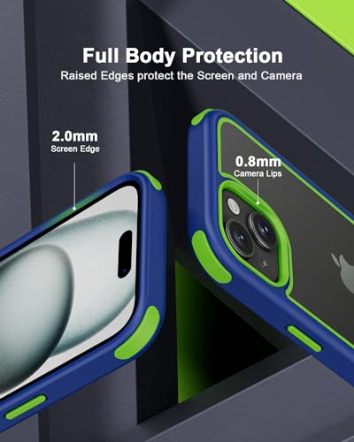 Mobnano Compatible with iPhone 15 Case, with Multicolor Protective Shockproof Bumpers, Crystal Clear Back Not Yellowing Anti-Scratch Hard PC Back & Soft Silicone TPU Frame Cover - Blue/Green - color: Blue/Green, size: iPhone 15