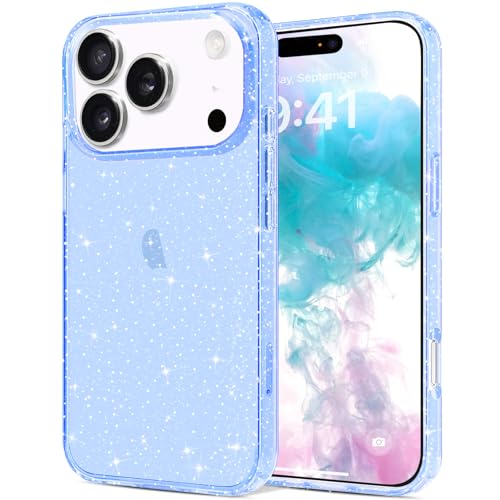 JJGoo Compatible with iPhone 17 Pro Max Case Clear Glitter, Sparkle Soft TPU Transparent Shockproof Women Girls Slim Bling Sparkly Bumper Cover Phone Cases, Blue - color: Blue, size: for iPhone 17 Pro Max