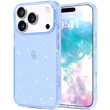 JJGoo Compatible with iPhone 17 Pro Max Case Clear Glitter, Sparkle Soft TPU Transparent Shockproof Women Girls Slim Bling Sparkly Bumper Cover Phone Cases, Blue - color: Blue, size: for iPhone 17 Pro Max