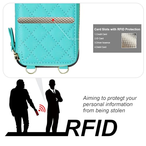 Bocasal Crossbody Wallet Case Card Holder for iPhone 17, Mint Green | RFID Blocking PU Leather Zipper Handbag Purse, Kickstand Flip Folio Case with Card Slots Holder Wrist Strap Lanyard 6.3 Inch - color: Green