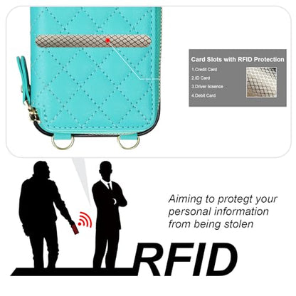 Bocasal Crossbody Wallet Case Card Holder for iPhone 17, Mint Green | RFID Blocking PU Leather Zipper Handbag Purse, Kickstand Flip Folio Case with Card Slots Holder Wrist Strap Lanyard 6.3 Inch - color: Green