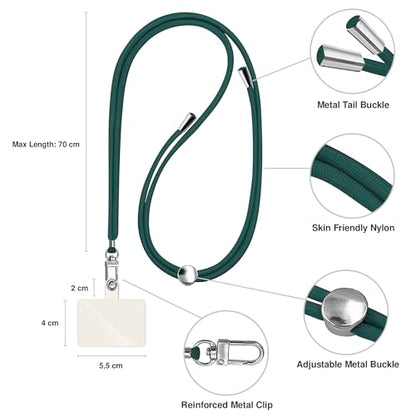 TBOC 2X Cell Phone Lanyard [Dark Green] - Comfortable Universal Smartphone Lanyard - Easy to Use Neck Phone Holder [White Ice Patch] - Adjustable Length Phone Strap Crossbody - Fits All Mobile Phones - color: Dark Green