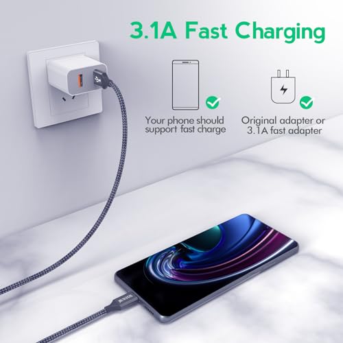 JIUWFOX USB to USB C Cable, (5Pack, 3/3/6/6/10ft) Type C 3A Fast Charging - size: 3+3+6+6+10 ft