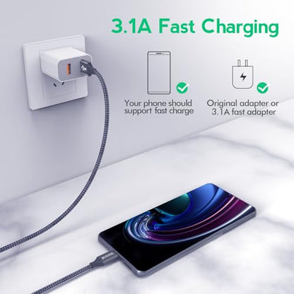 JIUWFOX USB to USB C Cable, (5Pack, 3/3/6/6/10ft) Type C 3A Fast Charging - size: 3+3+6+6+10 ft