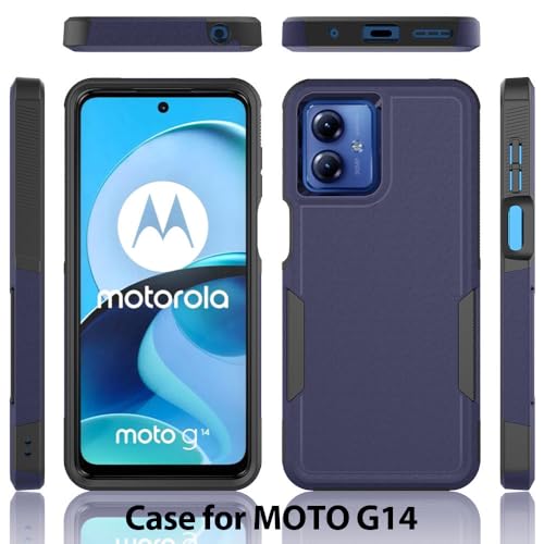 for Moto G14 Case Dual Layer Hard Shockproof Protective Case with Tempered Glass Screen Protector Heavy Duty Hybrid Full Body Anti-Scratch Anti-Slip Phone Cover Deep Blue - color: Moto G14 - Deep Blue