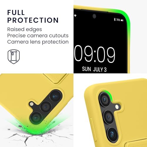 kwmobile Case for Samsung Galaxy S24 Case - Soft TPU Cover with Silicone Coating - with Hand Strap and Stand Function - Shockproof - Radiant Yellow - color: Radiant Yellow, size: Galaxy S24