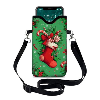 Neoprene Cell Phone Sleeve Pouch Case Bag with Crossbody Strap Neck Lanyard for Women 7.1 X 3.9 in - color: Christmas Gifts