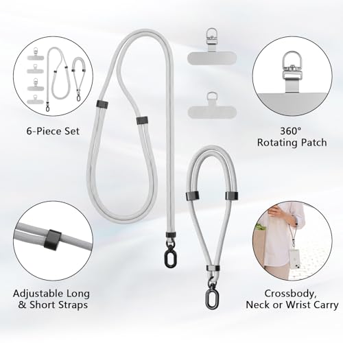 BESARME 2-Pack Phone Lanyard Set, Crossbody & Wrist Straps, Gray - color: Grey