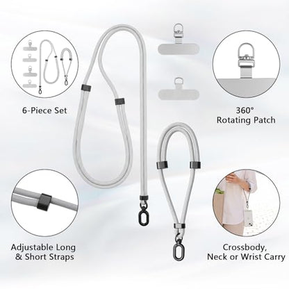 BESARME 2-Pack Phone Lanyard Set, Crossbody & Wrist Straps, Gray - color: Grey