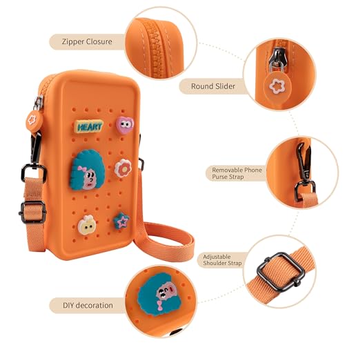 Candy Small Crossbody Bag with Charms, Beaded Phone Wrist Strap Bundle, Cellphone Purse and Hands-Free Wristlet Bracelet (Orange) - color: Orange