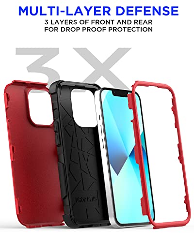 AICase Rugged Case for iPhone 13,Heavy Duty 3-Layer Pocket-Friendly Durable Military Grade Protection Shockproof/Drop Proof Protective Cover for iPhone 13 6.1 inch_6 Red - color: Red