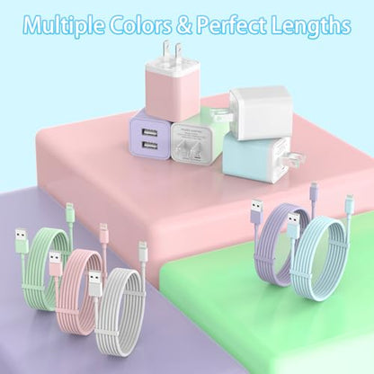 5Pack iPhone Charger Dual Port USB Wall Charger with 6FT Lightning Cable