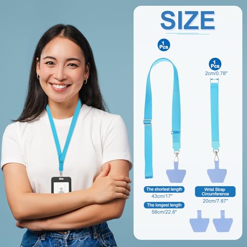 PATIKIL Smart Phone Lanyard with Wrist Strap and Patches for Most Smartphones ID Badges Keychain - color: Lake Blue