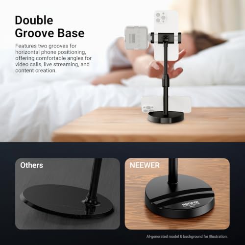 NEEWER ENTRY LEVEL VERSION Cell Phone Stand for Desk, Adjustable Office Bed Table Phone Holder Mount Compatible with iPhone Samsung Android for Video Recording Filming, 360° Rotation & 90° Tilt, DS030 - style: DS030