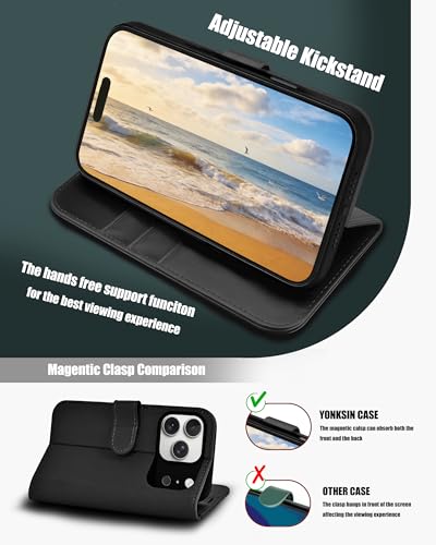 for iPhone 17 Pro Max Wallet Case, Flip Folio Phone Cover with Card Holder, RFID Blocking, Shockproof Protective Case with Kickstand, Magnetic Closure, PU Leather & TPU, Black - color: Black