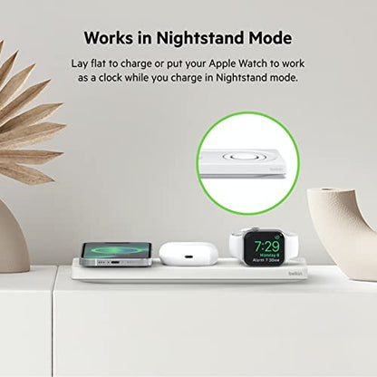 Belkin MagSafe 3 in 1 Wireless Charging Pad, Fast Charger (Renewed) - color: White, style: Certified Refurbished