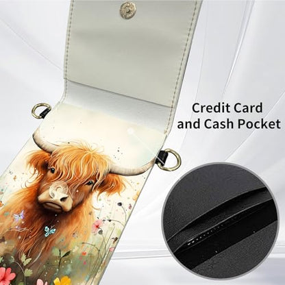 for Women Cell Phone Purse,with Touchscreen Cell Phone Purse,PU Leather Shoulder Bag Waterproof Phone Wallet Case with Clear Touch Screen Window up to 6.7 inch Smartphone, - color: Cow Cattle Butterfly-150