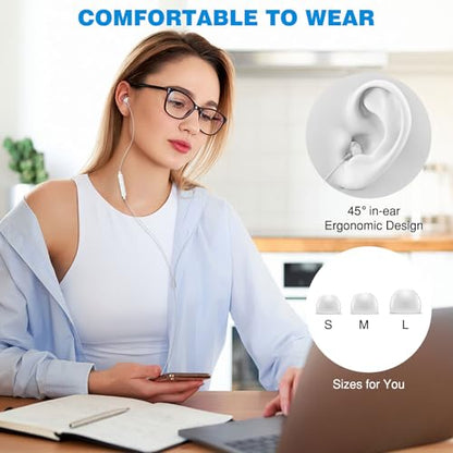 ASKUBSKU 3.5mm Headphones 5.9ft Long Cord Wired Earbuds with Mic, Silver - color: Silver