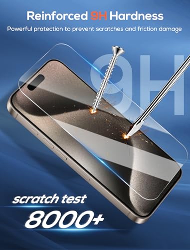 4 Pack for iPhone 15 Pro Max Screen Protector，Premium Tempered Glass Film 9H Hardness，Scratch Resistant,Sensor Protection，Dynamic Island Compatible，Bubble Free，Easy Installation [6.7 inch] - size: iPhone 15 Pro Max