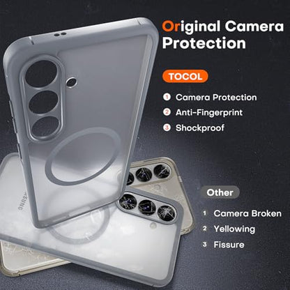 TOCOL for Samsung Galaxy S25 Case, Compatible with MagSafe, Gray | Built-in Magnets, Full Camera & Military-Grade Protection, Anti-Slip Shockproof Slim Translucent Matte Back Phone Cover - color: Gray, size: Galaxy S25