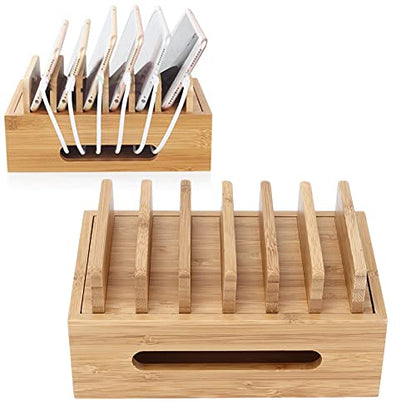 Buachois Bamboo Charging Station Universal Holder Docking Station for Phone Tablet Watch Earbuds