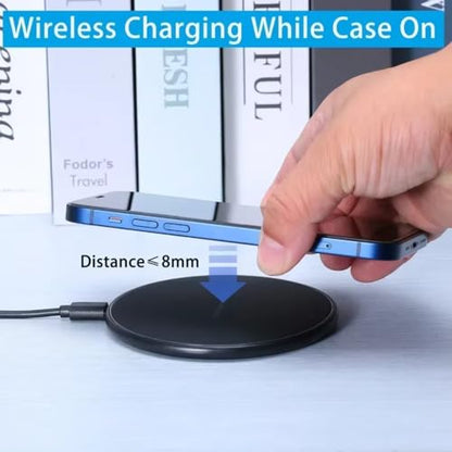 15W Fast Wireless Charger Pad for iPhone 17 16 15 14 13 12 Pro Max Samsung Galaxy S24 S23 S22 S20 Xiaomi Wireless Charging Dock Station (Black with Cable) - color: Black with Cable
