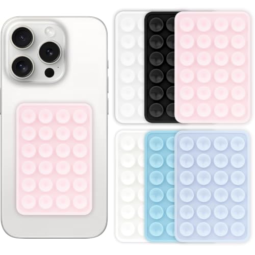 QxbBox 6Pack Silicone Suction Phone Case Mount, Suction Cup with Strong Suction Power, Hands-Free Phone Accessories Holder, Silicon Adhesive Phone Stand Sticky for Cell Phone - color: Multi-Color