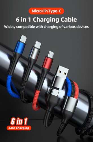 Reflex Power 6-in-1 Multi-Functional Charging Cable, 1.2m Nylon Braided, USB-C, Micro, IP Connectors, Fast Charge for Android & iOS Devices, Durable Aluminium Alloy, Perfect for Travel & Home