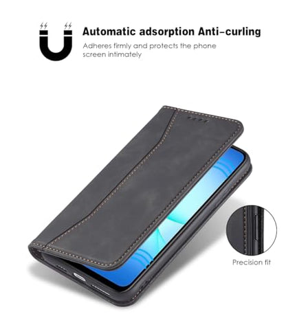 Asuwish Flip Wallet Phone Case for Samsung Galaxy A17 5G with Tempered Glass Screen Protector Magnetic Closure Folio Cover Credit Card Holder Slot Stand Cell Accessories A 17 17A 4G Women Men Black - color: Black