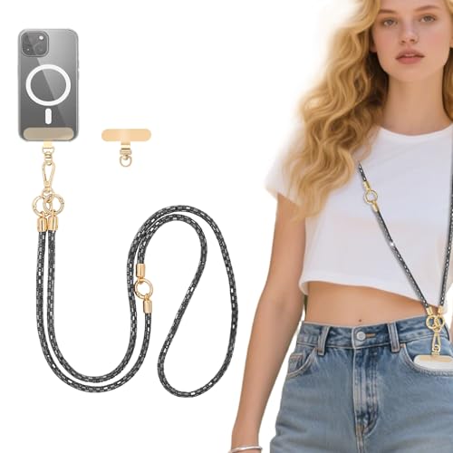 Crystal Phone Lanyard Crossbody Adjustable Rhinestone Anti-Theft Phone Strap Crossbody Cell Phone Neck Strap for Women - color: Grey