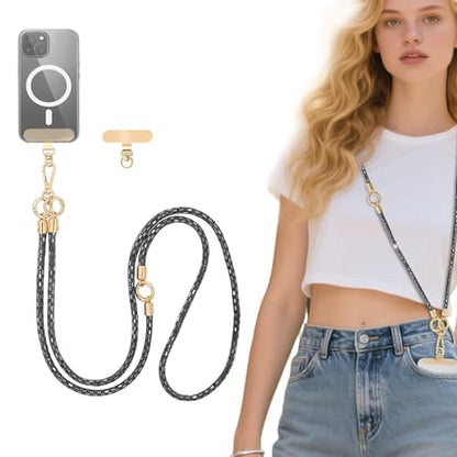 Crystal Phone Lanyard Crossbody Adjustable Rhinestone Anti-Theft Phone Strap Crossbody Cell Phone Neck Strap for Women - color: Grey