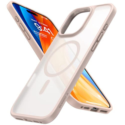 TORRAS Stronger Magnetic for iPhone 16 Pro Case, Matte Desert Titanium | Compatible with MagSafe, Military Grade Drop Protection, Shockproof Airbag, Color Button, Slim Anti-Scratch, Translucent - color: Desert Titanium White