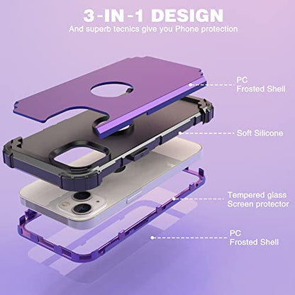 IDweel for iPhone 15 Case with Screen Protector,Luxury 3 in 1 Shockproof Slim Fit Hybrid Heavy Duty Protection Glitter Hard PC Cover Soft Silicone Bumper Full Body Case,Dark Purple - color: Dark Purple