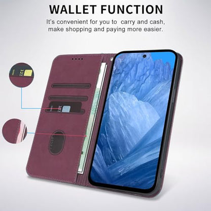 Wallet Case for Google Pixel 9/9 Pro 2024 6.3 inch - [Strong Magnetic] PU Leather Folio Flip Case with Card Holder Kickstand Protective Phone Cover - Wine red - color: Wine Red, size: Google Pixel 9/9 Pro 6.3"