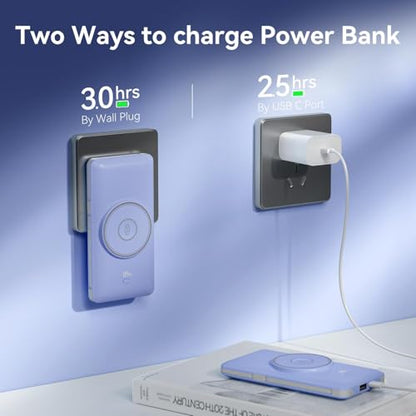 Magnetic 10000mAh Portable Charger for iWatch & iPhone, PD Fast Charging Wireless Power Bank Built-in Cables and Wall Plug, External Travel Battery Pack Compatible with iOS Android Phones - color: Blue