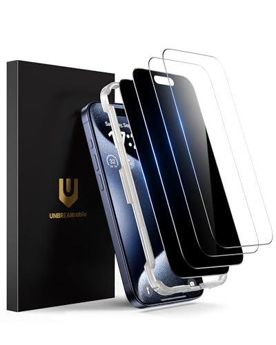 UNBREAKcable 4PCS Screen Protector for iPhone 15 Pro - 2 Privacy Tempered Glass+2 Clear Glass Double Shatterproof [Installation Frame] [9H Hardness] [Case Friendly] Anti-Scratch for iPhone 6.1 inch - size: iPhone 15 Pro