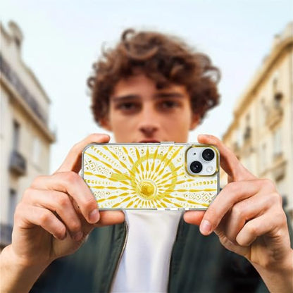 VisEnt Clear Case for iPhone 15 Plus, Magnetic Phone Case, Transparent Slim Cover, Military Grade Protection, Shockproof, Anti-Yellowing, Scratch Resistant, Folk Gold Sun - color: Folk Gold Sun, size: Iphone 15 Plus