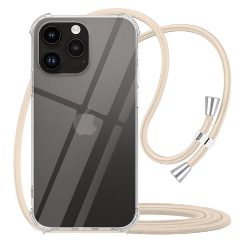 for iPhone 14 Pro Crossbody Case Clear Wearable Adjustable Shoulder Neck Lanyard Strap Cover Women Girls Soft Slim Protective Hanging Phone Mobile Case for iPhone 14 Pro - Beige - size: for iPhone 14 Pro